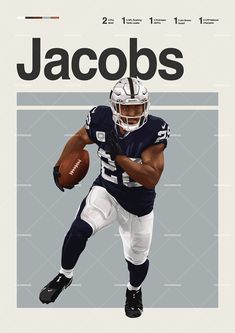 Josh Jacobs poster featuring a mid century modern design style. The high-quality print showcases a beautiful digital drawing of Josh Jacobs. Perfect for any Las Vegas Raiders fan looking to add some flair to their living space. Josh Jacobs