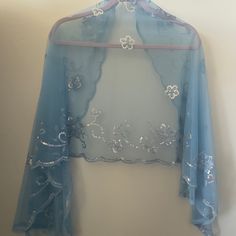 Embroidered Lace Scarf & Wrap Color Light Blue Brand New Ni Tags Dresses With Shawls, Blue Shawl, Dress With Shawl, Color Light Blue, Lace Scarf, Fairy Wings, Embroidered Lace, Color Light, Indian Fashion