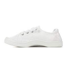 Breathable canvas upper with terry cloth lining, Easy slip-on entry with lace-up detail, Classic round toe with toe cap, Cushioned insole, Flexible rubber midsole and outsole, Roxy branding details,60% Textile /40% TPR-100% TPR for Non-USA outsole | Women's Roxy Bayshore Plus Slip-On Sneakers in White Size 8.5 Medium Summer Streetwear Slip-on Sneakers With Cushioned Footbed, White Casual Slip-on Sneakers With Elastic Laces, Comfortable Lace-up Canvas Sneakers, Spring Cotton Slip-on Sneakers With Rubber Sole, Comfortable Cotton Sneakers For Sports, Summer Low-top Leisure Sneakers, Low-top Cotton Canvas Shoes For Sports, White Sole Canvas Slip-on Sneakers, White Slip-on Canvas Sneakers