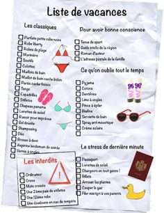 a list of things to do in the french language with pictures and words on it