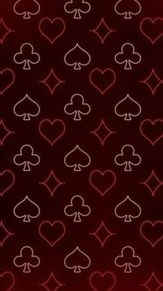 hearts and spades are drawn on a red background with white lines in the middle