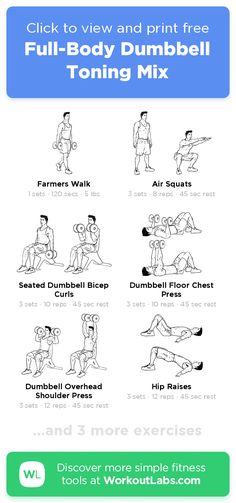 the full body dumbbell tone mix is shown in black and white, with instructions to use