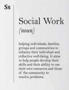 an article about social work is shown in black and white text on a white background