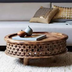 "Name: \"Round Coffee Table\" 100% handmade edge coffee table looks stunning in any room. Its modern-industrial design is made to last with premium solid wood the hardness and durability. Details: ∙ Height: 12 to 16 Inch ∙ Made with 100% solid mango wood that doesn't shrink or warp easily ∙ Industrial sanded tabletop leaves a perfectly smooth finish well-suited for meals, games, or simply as a footstool ∙ Live edge is carefully hand-crafted making each table unique ∙ Handcrafted wooden legs ∙ El West Elm Coffee Table, Curved Table, Low Coffee Table, Set Sofa, Living Room Trends, Wood Coffee Table, Indian Decor, Wooden Coffee Table, Middle Class