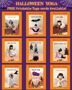 halloween yoga poses for kids and adults with free printable yoga cards available in the store