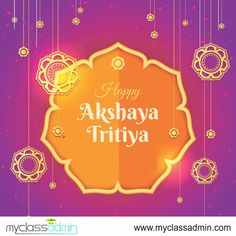 happy akshaya tritiya greeting card with golden flowers on purple and orange background