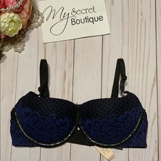 Nwt Victoria’s Secret Very Sexy Balconet Color: Black/Navy Lace 100% Nylon Mesh 79% Nylon 21% Elastane Underwire/Padded Adjustable Straps Back Hook-And-Eye Closure Please Let Me Know If You Have Any Questions. Thank You For Looking In My Closet. Fitted Bra With Padded Cups For Night Out, Fitted Padded Bra For Night Out, Padded Bra For Night Out, Victoria's Secret Fitted Bra For Night Out, Fitted Push-up Bra For Night Out, Victoria's Secret Partially Lined Bra For Night Out, Victoria's Secret Padded Bra For Night Out, Front Zip Sports Bra, Red Bra