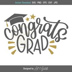 congrats grad with graduation cap and stars in the middle, on a white background