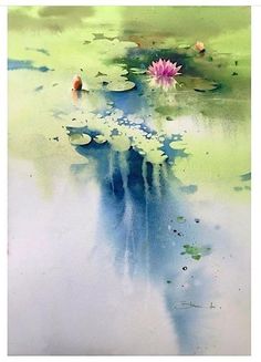 water lilies are floating in the pond