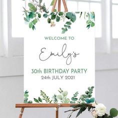 Eucalyptus Birthday Welcome Sign - Smart Party Shop Birthday Welcome Board, Moms 70th Birthday, Greenery Birthday, Selfie Frame, Wedding Welcome Board, 20th Birthday Party, 30th Birthday Decorations, 30th Party, Birthday Welcome Sign