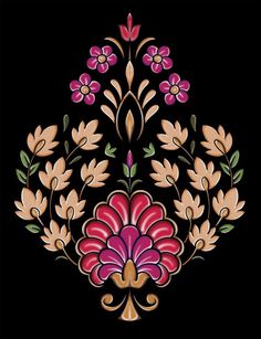 a colorful floral design on a black background