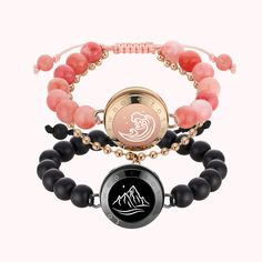 Mountain&Sea Touch Armbänder mit Perlen aus schwarzem Achat und rosa persischer Jade Honeycore Aesthetic, Match Bracelets, Bracelets Aesthetic, Long Distance Bracelets, Shein Jewelry, Distance Bracelets, Bff Jewelry, Bff Bracelets