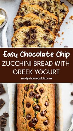 chocolate chip zucchini bread with greek yogurt is an easy and delicious treat