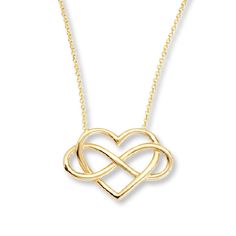 Two romantic symbols - a heart and a sideways infinity symbol - layer in the center of this stylish necklace for her. Fashioned in 14K yellow gold, the pendant suspends between a 16-inch cable chain that secures with a lobster clasp. Yellow Gold Infinity Necklace For Valentine's Day, Romantic Symbols, Infinity Symbol Necklace, Diamond Infinity Necklace, Jewelry By Brand, Gold Stock, Jewelry Education, Jewelry Advice, Jared The Galleria Of Jewelry