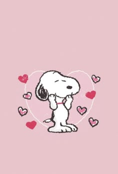 a cartoon dog with hearts around it on a pink background