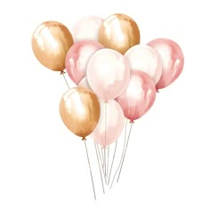 a bunch of pink and gold balloons floating on top of each other in the air