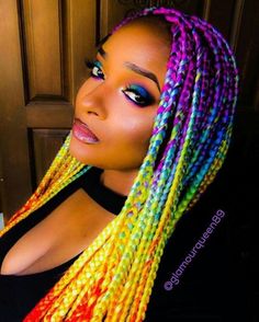 Rainbow Box Braids, Colored Extensions, Color Braids, Braids Color, Trendy We Fryzurach, Rainbow Braids, Beads Hair, Colored Braids