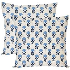 two pillows with blue flowers on them