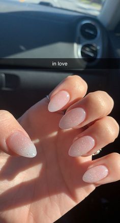 Sheer Pink Nails With Glitter, Neutral Nails For Prom, Sparkly Xmas Nails, Neutral Glitter Nails Acrylic, Nude Glitter Nails Almond, Sheer Pink Glitter Nails, Natural Glitter Nails Acrylic, Nude Nails For Prom, Sheer Pink Nails With Design