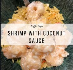 shrimp with coconut sauce in a green bowl