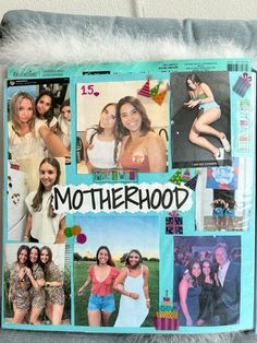 a collage of photos with the words motherhood on it and pictures of women