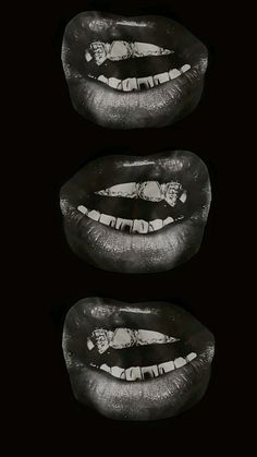 three black and white images of mouths with teeth painted on them, all in the same pattern