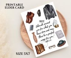 a greeting card with an illustration of men's clothing on it and the words, printable elder card