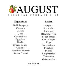 the august seasonal produce list is shown