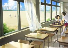 Classroom Window, Calm Art, Classroom Seating, Anime Classroom, School Desks, Anime Decor, Looking Out The Window, Japan Aesthetic, My Funny Valentine