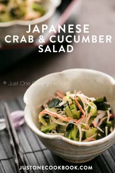 japanese crab and cucumber salad in a white bowl