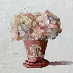 a painting of flowers in a red vase