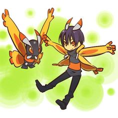 two anime characters are flying in the air with their arms spread out and eyes closed