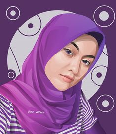 a woman wearing a purple hijab with circles around her head and the words fizz - vector on it