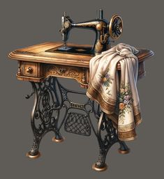 an old sewing machine with a cloth draped over it