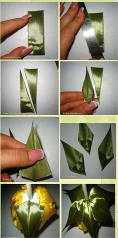 step by step instructions on how to make an origami flower with paper and ribbon