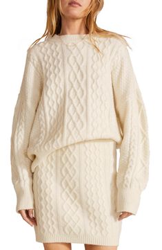 A chunky cable knit elevates the slouchy yet chic style of an oversized wool-and-cashmere-blend sweater that's perfect for your wintry weekend plans. 26" length (size Medium) Crewneck Long sleeves 57% merino wool, 25% cashmere, 18% nylon Dry clean Imported Women's Clothing French Tuck, Pull Oversize, Cashmere Blend Sweater, Favorite Daughter, Cable Sweater, Slip Skirt, Sweater Gift, Fashion People, Pattern Sweater