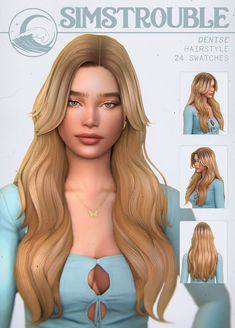 a woman with long blonde hair is shown in an animated avatar style, and features different hairstyles