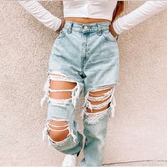 Cute Ripped Jeans, Style Wide Leg Pants, Hipster Women, Best Jeans For Women, Womens Ripped Jeans, Casual Denim Pants, Denim Pants Women, Loose Jeans, Outfits Winter