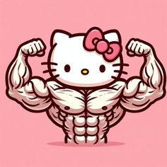 Hello Kitty Bodybuilder, Muscular Hello Kitty Drawing, Buff Hello Kitty Drawing, Hello Kitty Working Out, Muscular Hello Kitty, Hello Kitty Fuerte, Muscle Hello Kitty, Hello Kitty Mamadisima, Muscular Animals