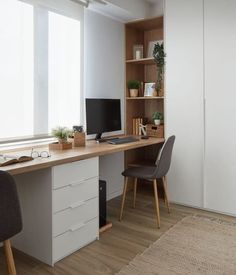 Study Table Design, Small Home Offices, Work Space Decor, Hotel Room Design, House Extension Design, Office Guest Room, Small Home Office, Shelves In Bedroom