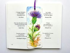 a bookmark with an image of a flower on it and a poem in the background