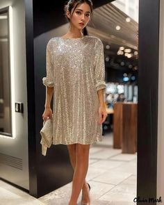 OliviaMark - Elegant Sparkling Sequin Party Dress - Womens Sophisticated Cocktail Dress adorned with Exquisite Shimmering Embellishments