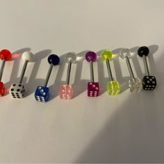 This Set Is New. The Dice Are Plastic. They Are 14g. Please Feel Free To Message Me With Any Questions And Please Check Out My Other Pieces. As I Do Combine Orders Dice Rings, Dice Ring, Dice Design, Gravity Falls Characters, Dice Jewelry, Tongue Ring, Tongue Rings, Trendy Boutique, Boutique Jewelry