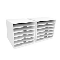 two white shelving units sitting side by side on top of each other in front of a white background