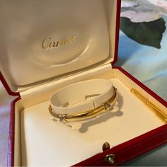 Authentic Cartier 18k Tri-Color Gold Trinity Love Bangle Bracelet Size 16. Pre Owned Condition, Some Minor Scratches 100% Guaranteed Original And Authentic, Oval Shape, 18k 3 Colors Gold, Rose And Silver Jewelry Cartier, Cartier Vintage, Love Bangle, Cartier Jewelry, Bracelet Sizes, Tri Color, Gold Rose, Bangle Bracelet, Oval Shape