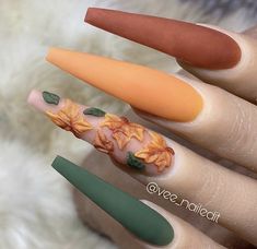 Olive Nails, Orange Acrylic Nails, Fall Acrylic, November Nails, Sweater Nails, Instagram Tutorial