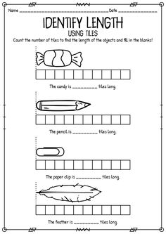 a worksheet for identifying the length of a line with words and pictures on it