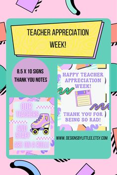 an image of teacher appreciation week cards with the words, thank you notes and congratulations