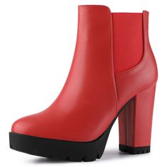 Designed with zipper closure, this boot allows you to wear it on and off easily. These platform booties have a chunky heel to add a touch of height and style to your everyday look. You can pair it with a dress or pair of pants for a charming look. It must-have in every 's closet! It's a good choice for Christmas Day and role-playing. Colored Boots, Red Platform, Corset Fashion, Platform Block Heels, Block Heel Ankle Boots, Chelsea Ankle Boots, Wedge Ankle Boots, Platform Ankle Boots, Round Toe Heels