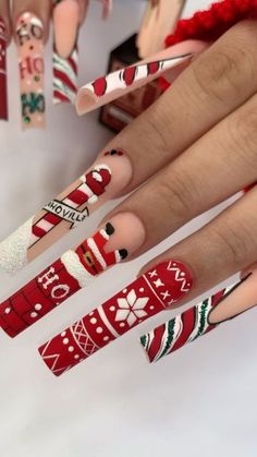 Honey Phan on Instagram: "Red Sweater Nails Tutorial 🎁 🎄🎄🎄🎄🎄🎄 Products used:Acrylic Pro Ombre 12, Pro Gel 102, gel paint, S6, pro gel art, Art brushes and matte topcoat. @honeysnailsecret Other Products used: XxL non C-Curve square tips, Acrylic Brush #16, EMA monomers. Available for purchased at location: 1. Honey Nail Supply6676 Arlington Blvd Falls Church VA 22042 2. Honey Nail Supply 2200 Norcross Pwk #245 Norcross GA 30071 Or on website www.Honeysnailsecret.com #nails #nailsdesigns #longnailsdesign #cutenails #nailart #glownails #nailideas #handpaintednails #ombrenails #nailart #nudenails #simplenails #cutenails #pinknails #yellownails #bluenails #purplenails #pastelnails #discogel #flashgel #explorepage #explore #nailsdesign #christmas #christmasnails #nailtutorial #snowflakes Christmas Nail Drawing, Christmas Art Nails Designs, Fall Nails With Orange, Gingerbread Nail Art Designs, Traditional Christmas Nails, Christmas Nails Drawing, Over The Top Christmas Nails, Christmas Nails With Cross, Christmas Freestyle Nails